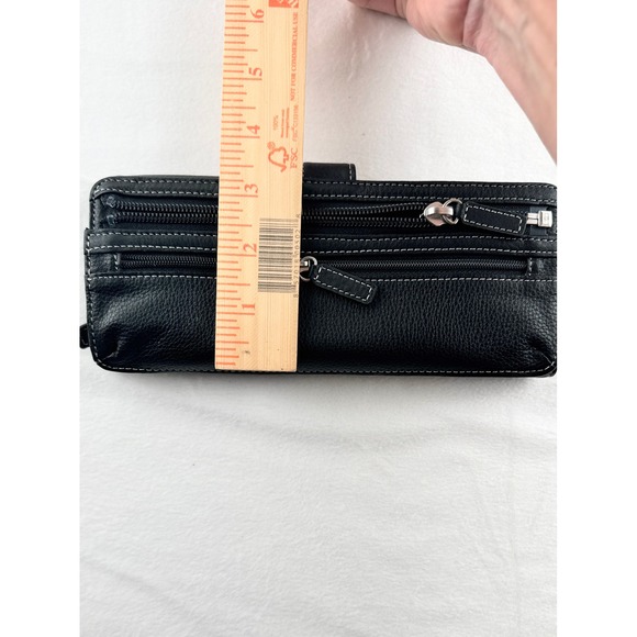 Levenger Black Leather Travel Jewelry Roll Wrap Case Tri-Fold Zipper Compartment - Picture 3 of 16